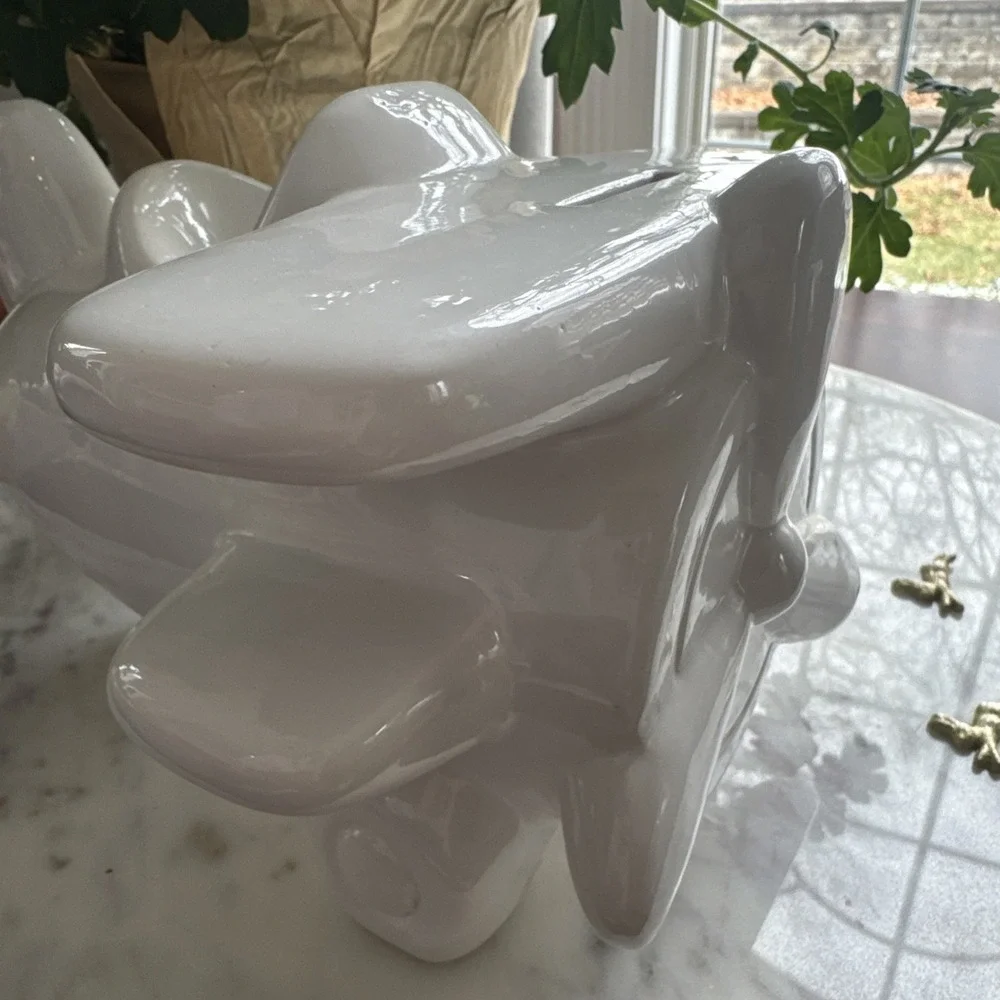Large White Ceramic Airplane Piggy Bank – Modern Aviation Nursery Decor Gift
